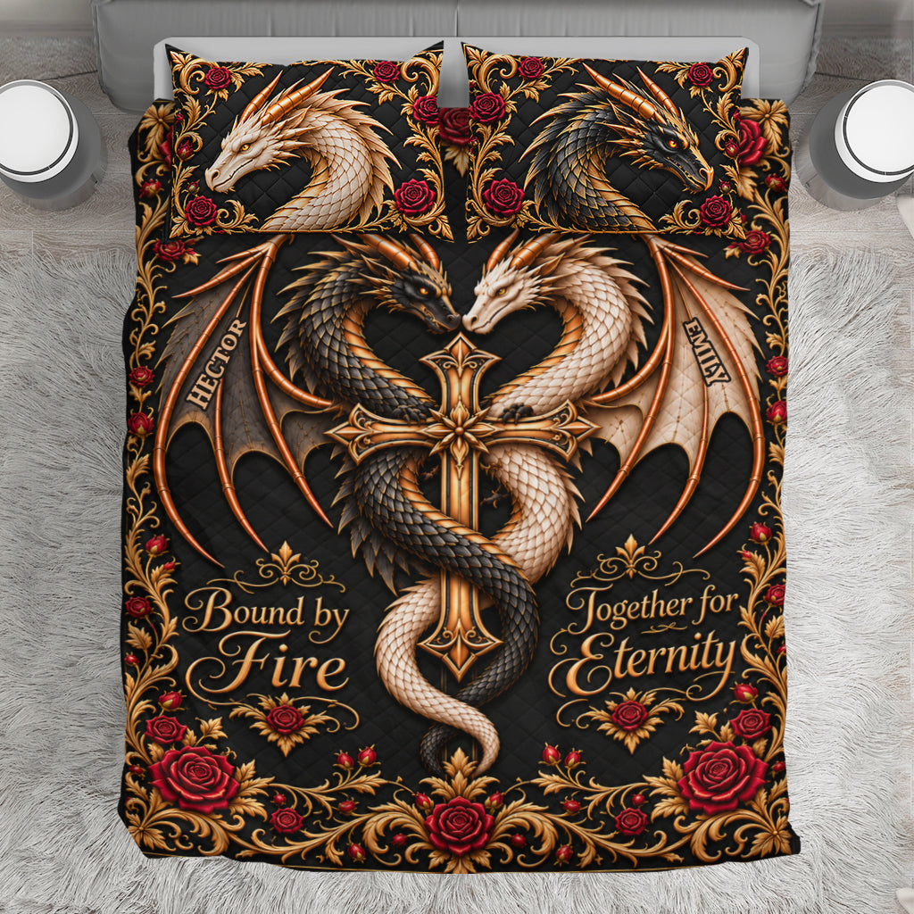 Bound By Fire Couple Gift - Personalized Dragon Quilt Set