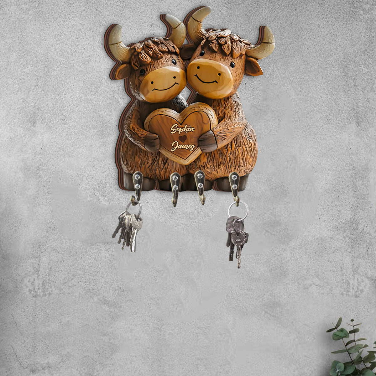 Cute Highland Cow - Personalized Highland Cow Custom Shaped Key Rack