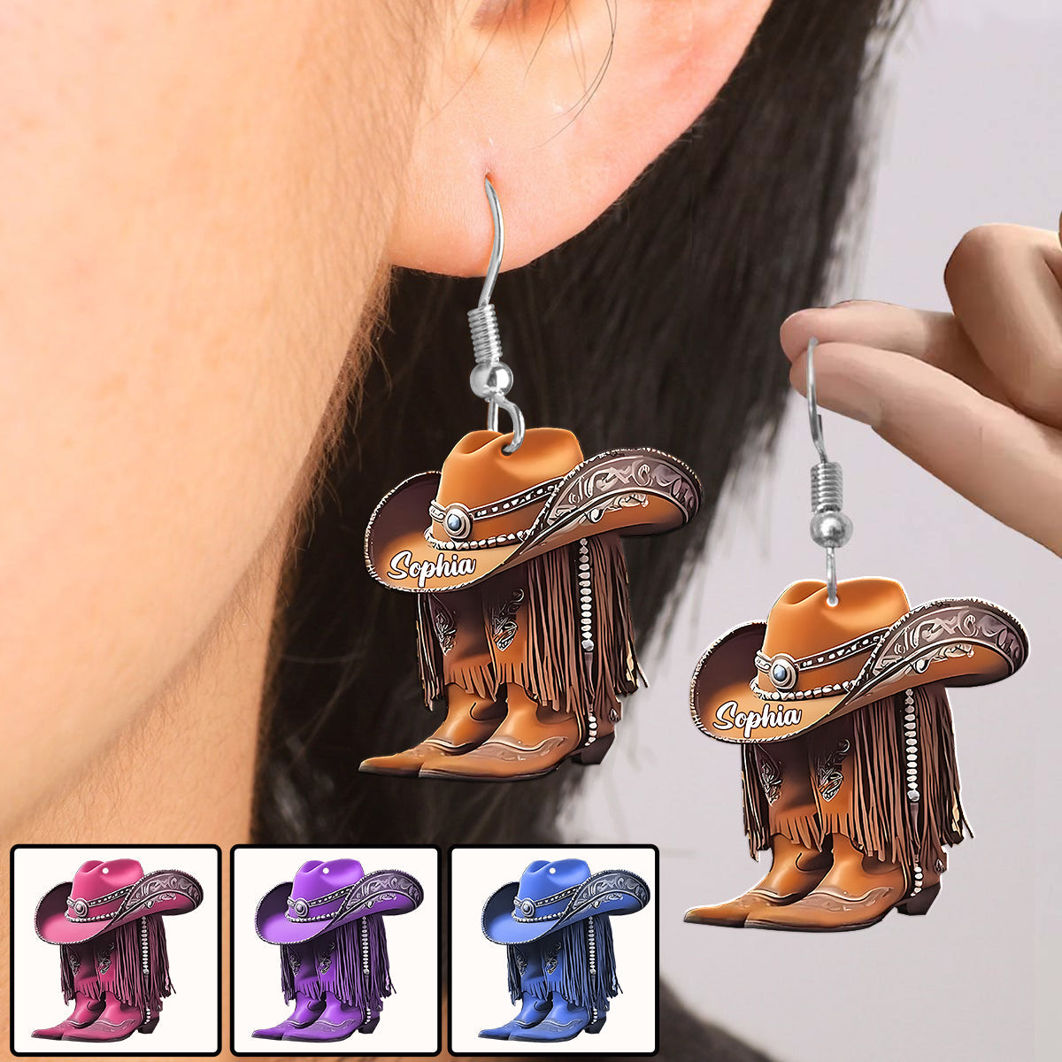 Bottes de cowgirl - Boucles d'oreilles de cowgirl personnalisées