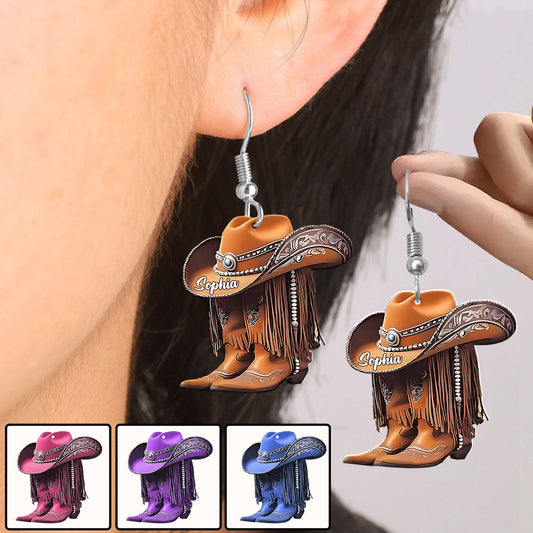 Bottes de cowgirl - Boucles d'oreilles de cowgirl personnalisées