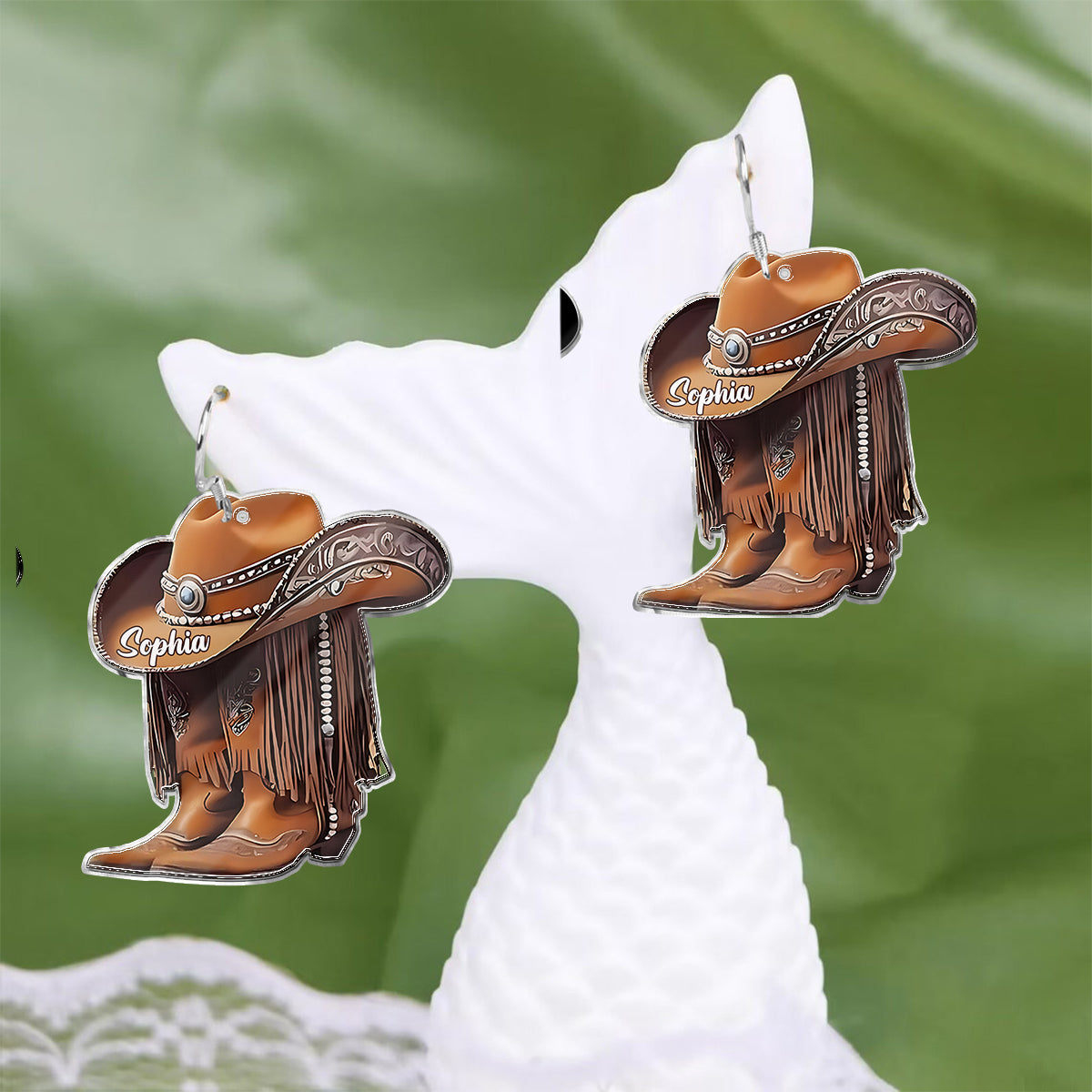 Bottes de cowgirl - Boucles d'oreilles de cowgirl personnalisées