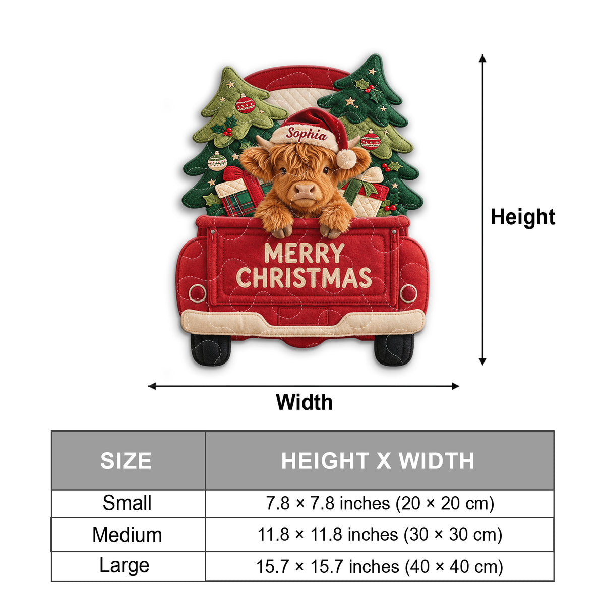 Merry Christmas - Personalized Highland Cow Quilted Door Hanger