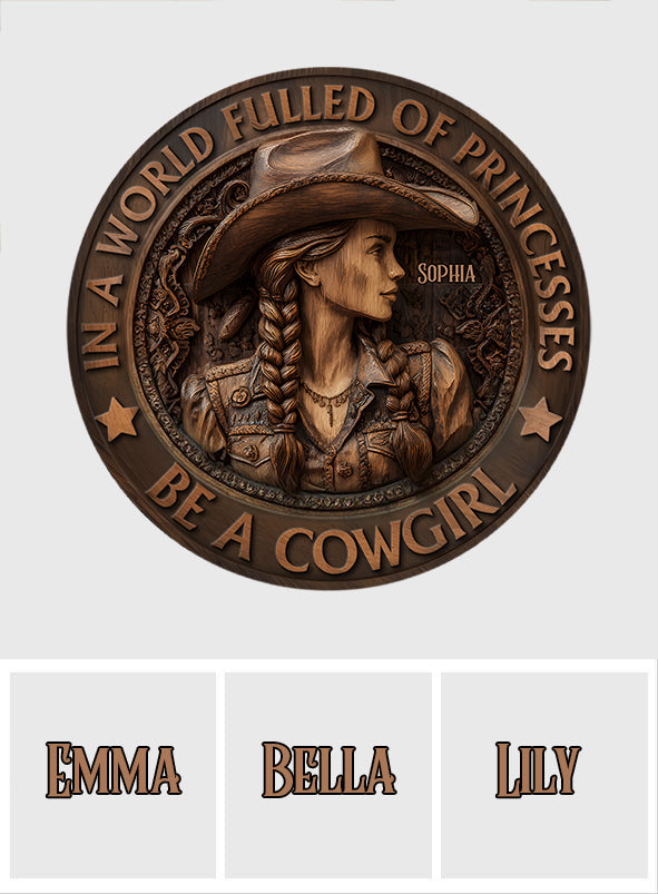 Dans un monde de princesses, sois une cowgirl ! - Panneau rond en bois personnalisé « Cowgirl »