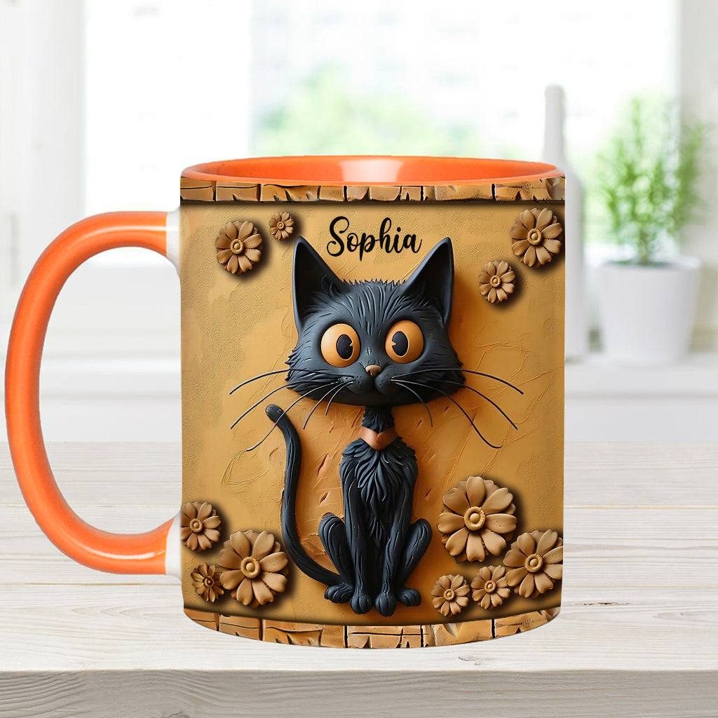 Cute Black Cat - Personalized Black Cat Accent Mug