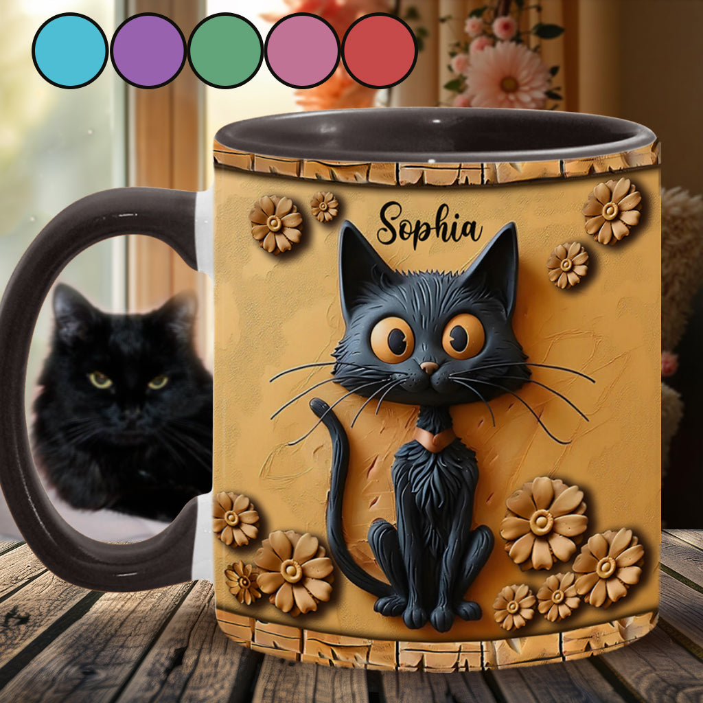 Cute Black Cat - Personalized Black Cat Accent Mug