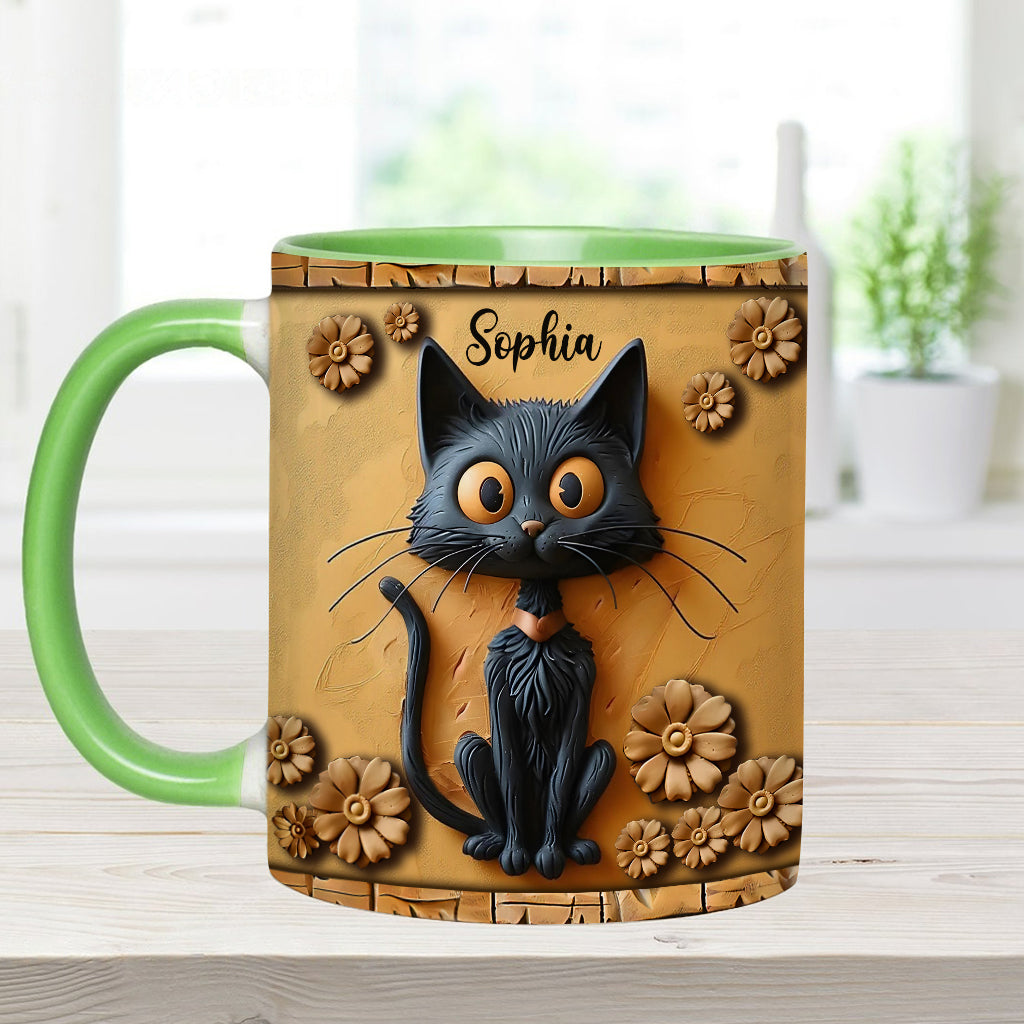 Cute Black Cat - Personalized Black Cat Accent Mug