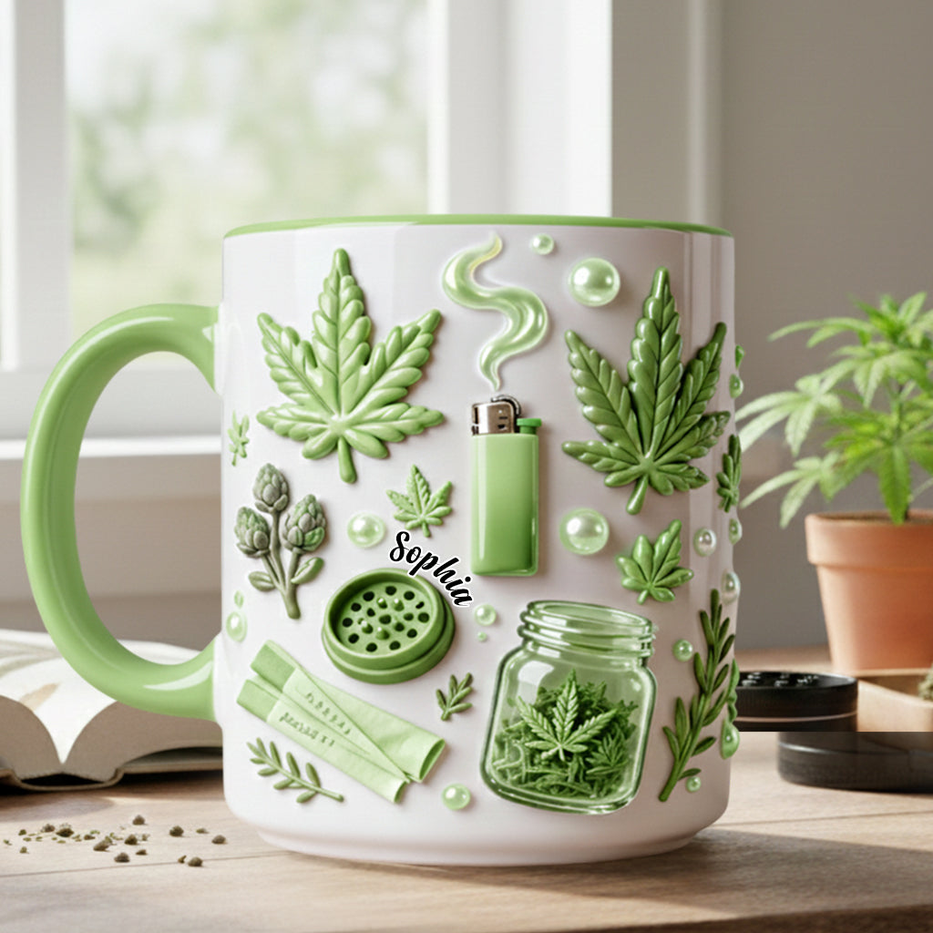 Feuille de magie verte - Mug et sous-verre personnalisés avec motif cannabis