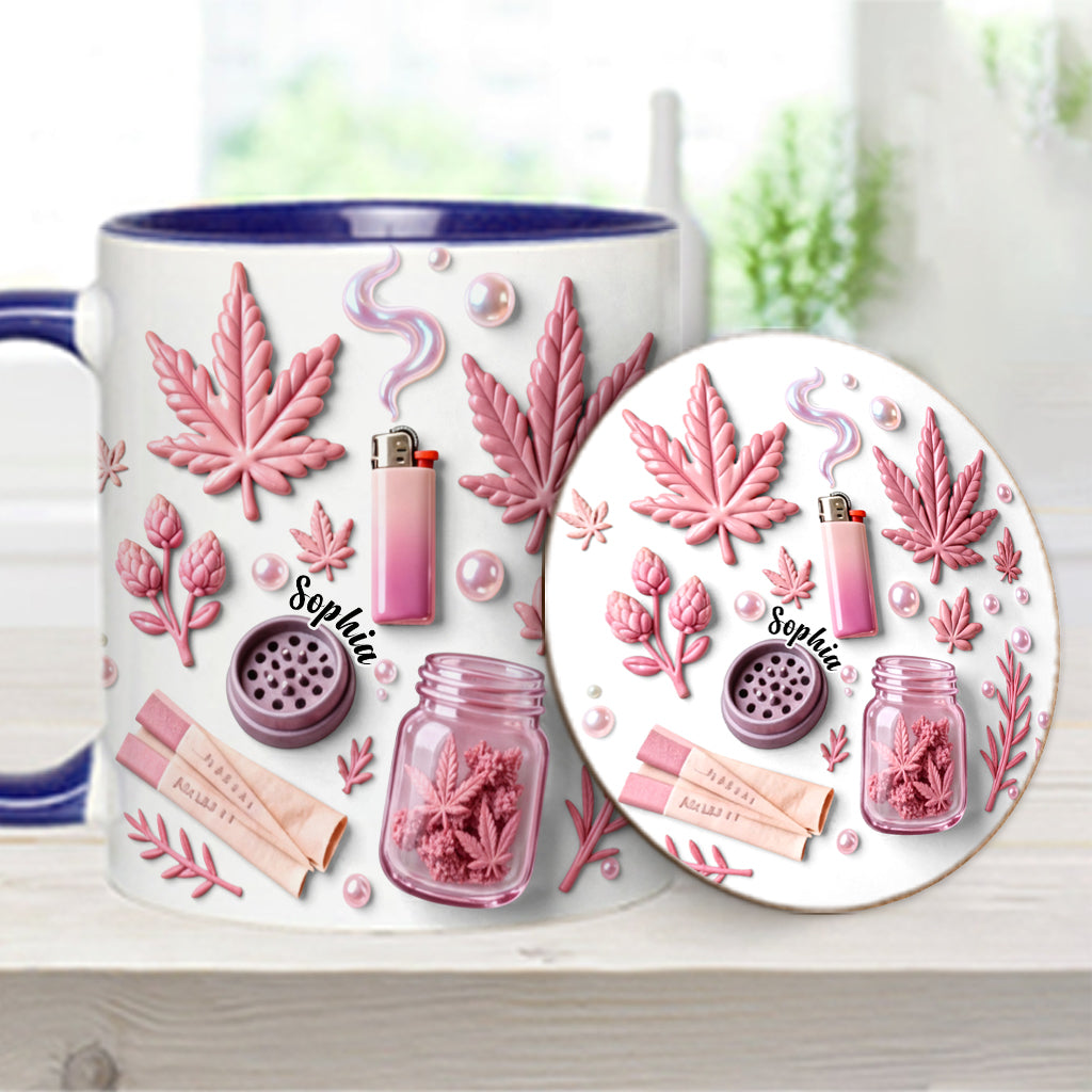 Feuille de magie verte - Mug et sous-verre personnalisés avec motif cannabis