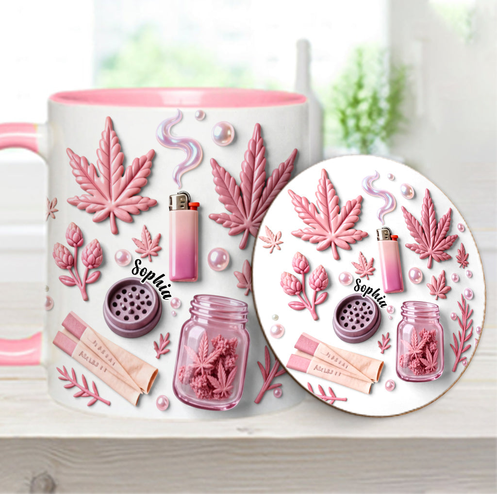 Feuille de magie verte - Mug et sous-verre personnalisés avec motif cannabis