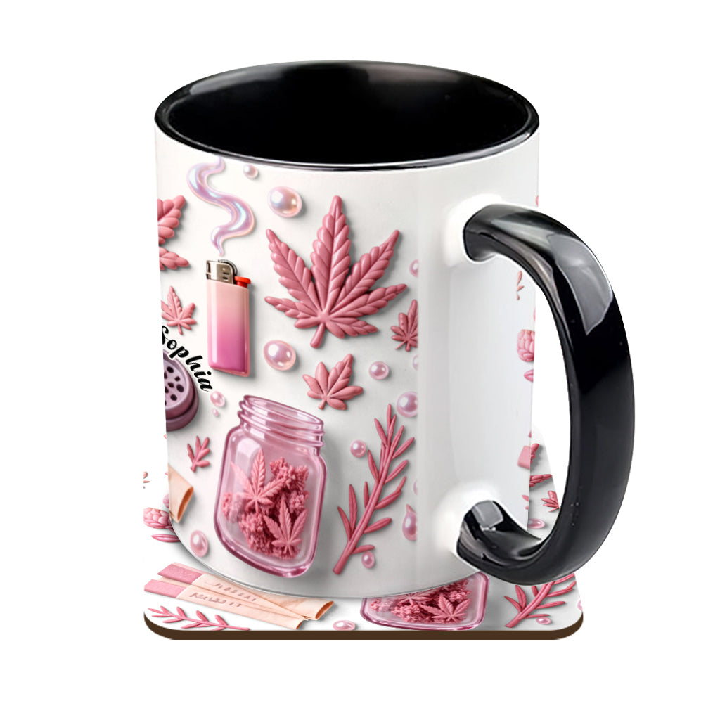 Feuille de magie verte - Mug et sous-verre personnalisés avec motif cannabis
