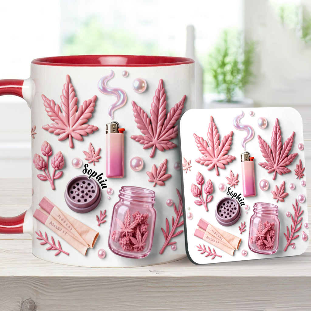 Feuille de magie verte - Mug et sous-verre personnalisés avec motif cannabis