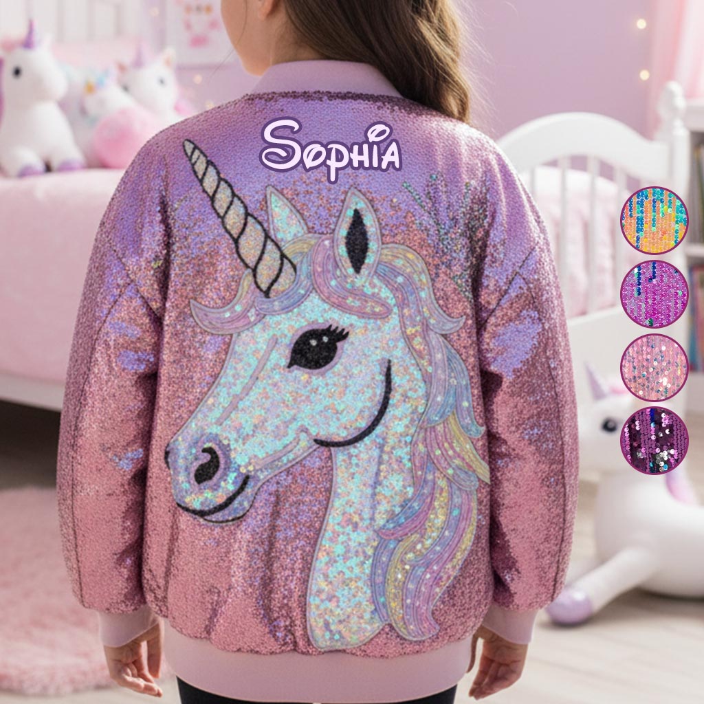 Beautiful Unicorn Gift For Girl - Personalized Kid Varsity Jacket