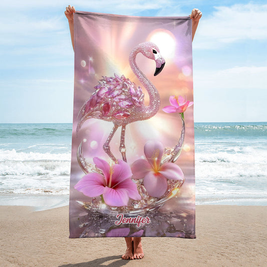La plage vous appelle - Serviette de plage/de bain personnalisée Flamant rose à séchage rapide