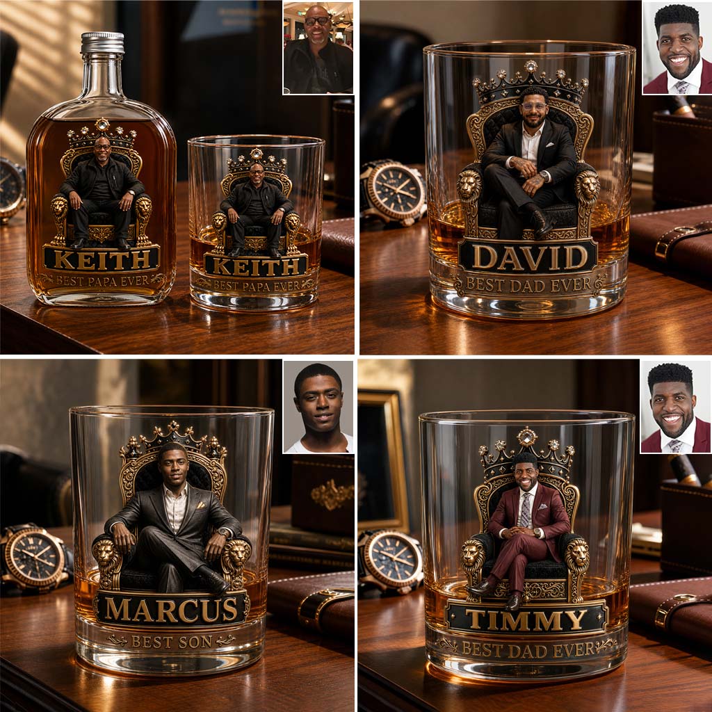 Cadeau pour Roi Noir, Cadeau Personnalisé Fête des Pères - Bouteille de Whisky & Verre Personnalisés