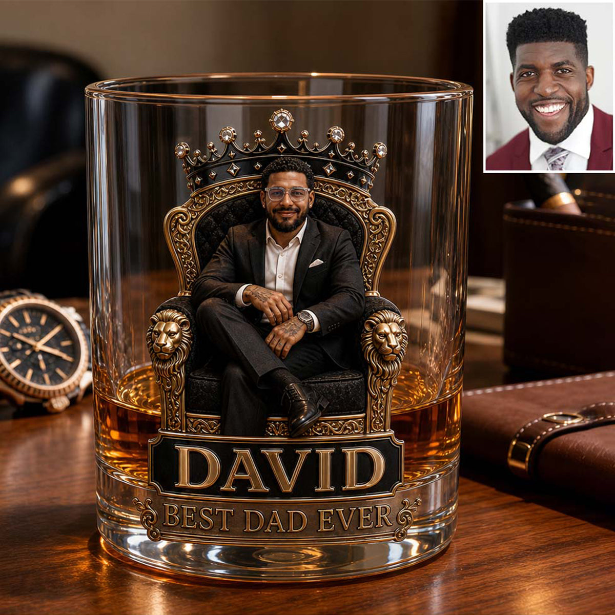 Cadeau pour Roi Noir, Cadeau Personnalisé Fête des Pères - Bouteille de Whisky & Verre Personnalisés