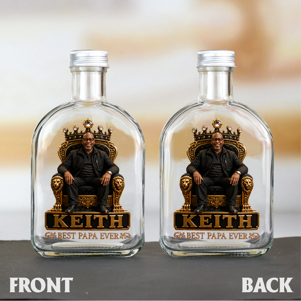 Cadeau pour Roi Noir, Cadeau Personnalisé Fête des Pères - Bouteille de Whisky & Verre Personnalisés