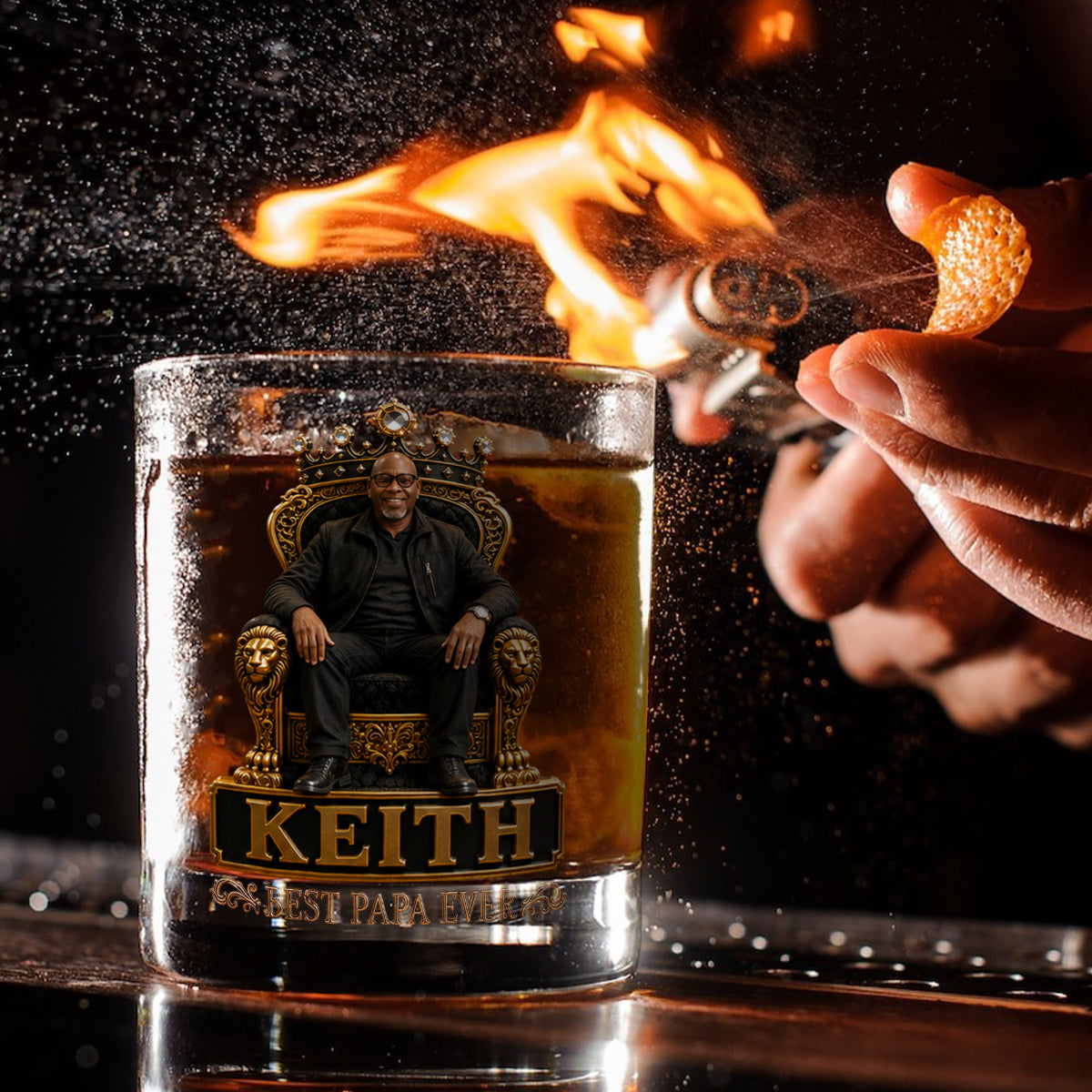 Cadeau pour Roi Noir, Cadeau Personnalisé Fête des Pères - Bouteille de Whisky & Verre Personnalisés