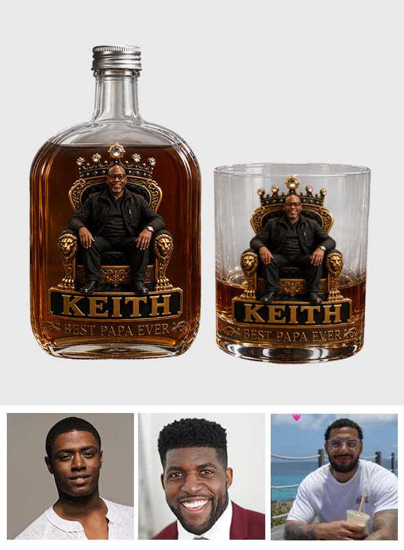 Cadeau pour Roi Noir, Cadeau Personnalisé Fête des Pères - Bouteille de Whisky & Verre Personnalisés