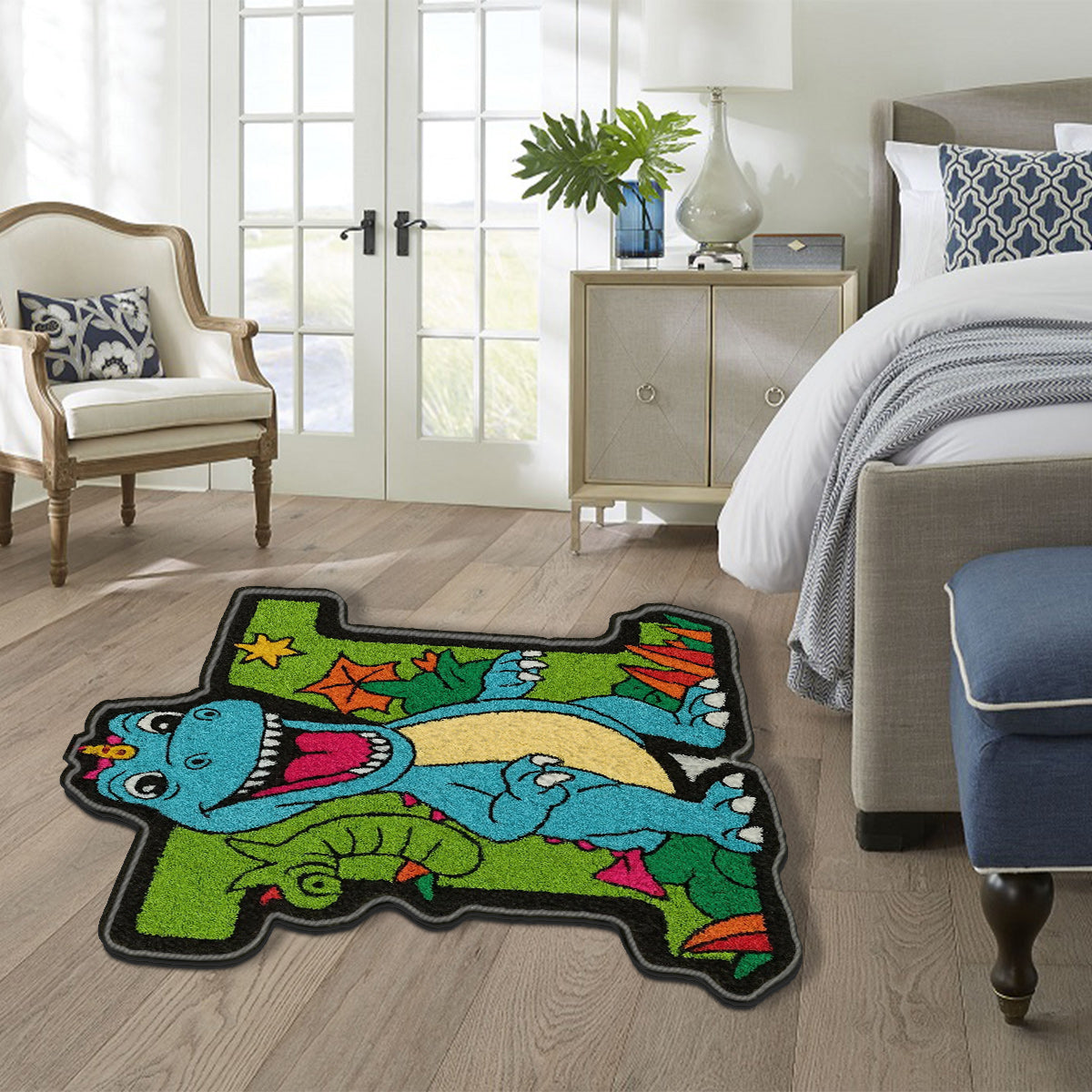 Dinosaur Initial Name Letter Perfect Gift For Kids - Personalized Kid Non-Slip Tufted Rug