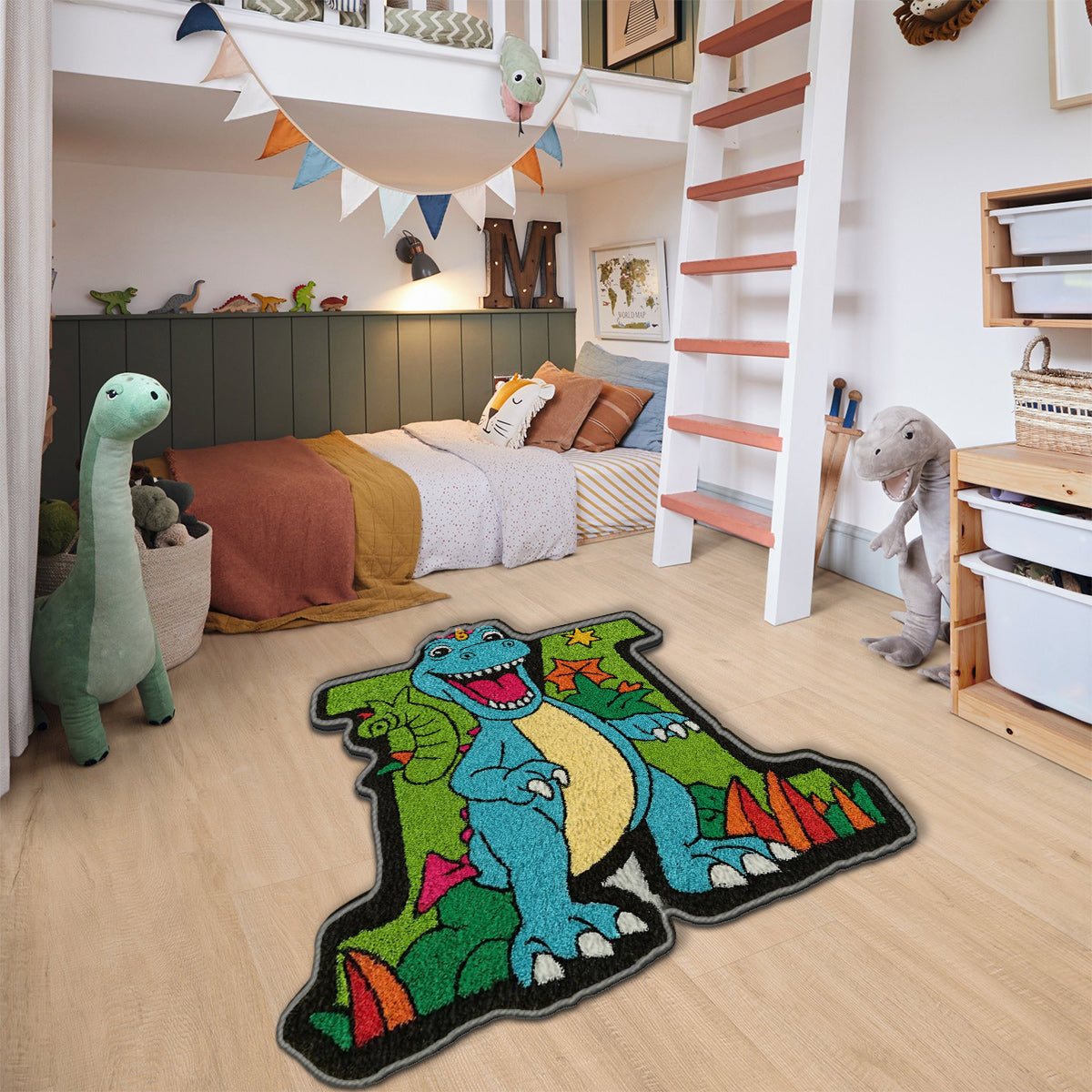 Dinosaur Initial Name Letter Perfect Gift For Kids - Personalized Kid Non-Slip Tufted Rug