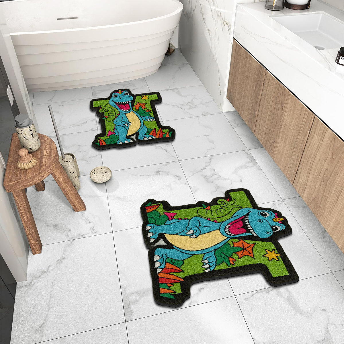 Dinosaur Initial Name Letter Perfect Gift For Kids - Personalized Kid Non-Slip Tufted Rug