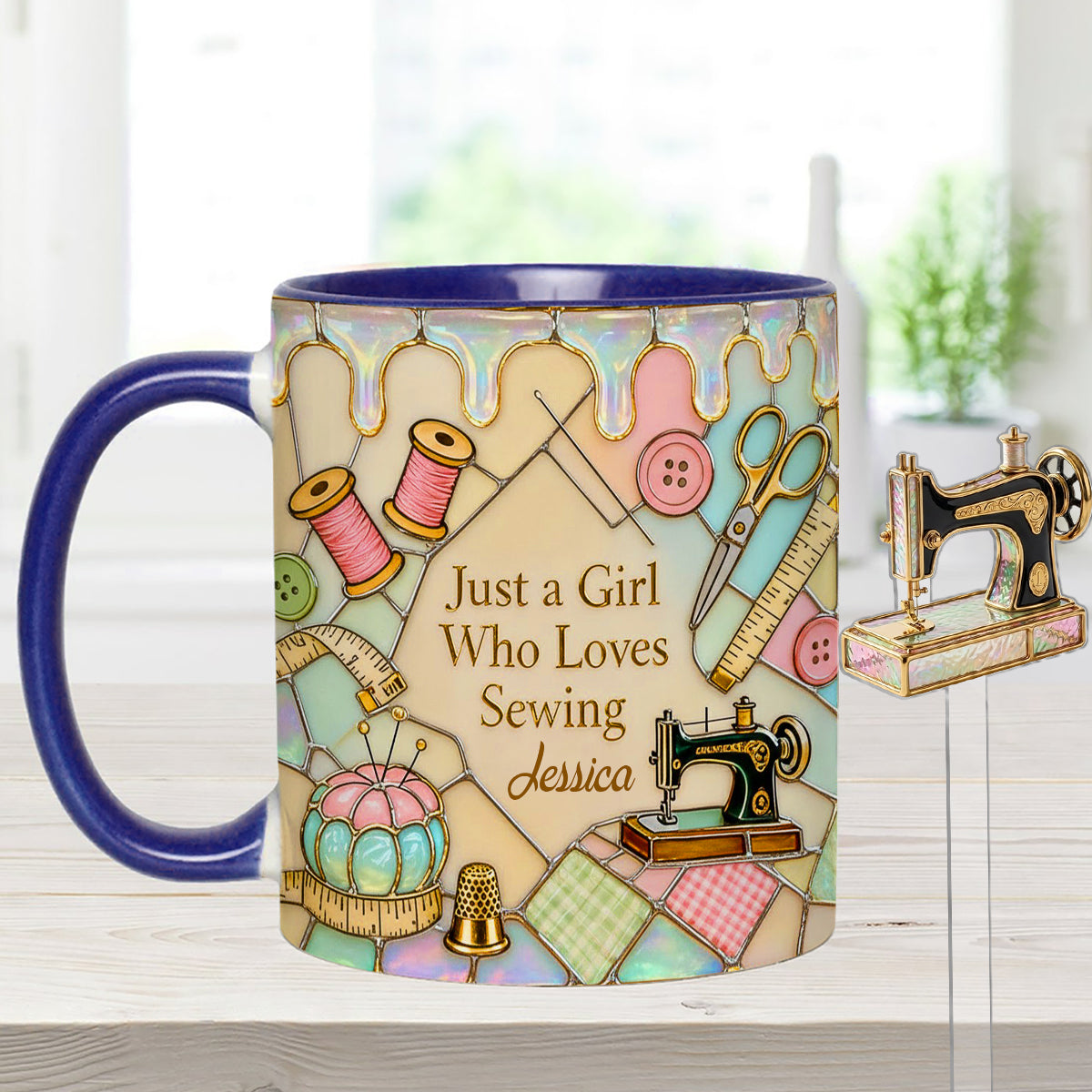 Juste une fille qui aime coudre - Mug personnalisé avec ensemble de couture et agitateurs en acrylique
