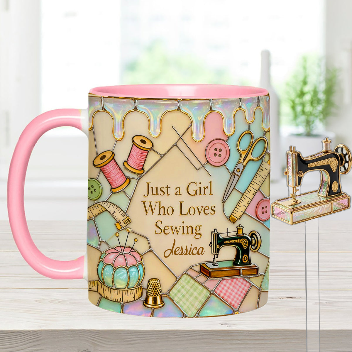 Juste une fille qui aime coudre - Mug personnalisé avec ensemble de couture et agitateurs en acrylique