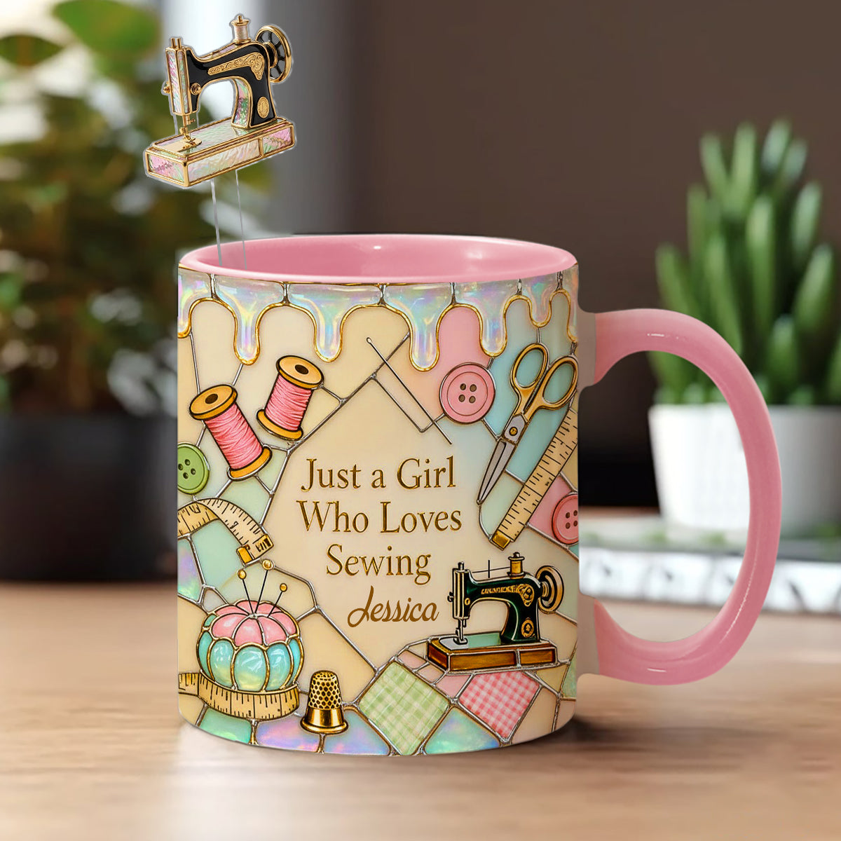 Juste une fille qui aime coudre - Mug personnalisé avec ensemble de couture et agitateurs en acrylique