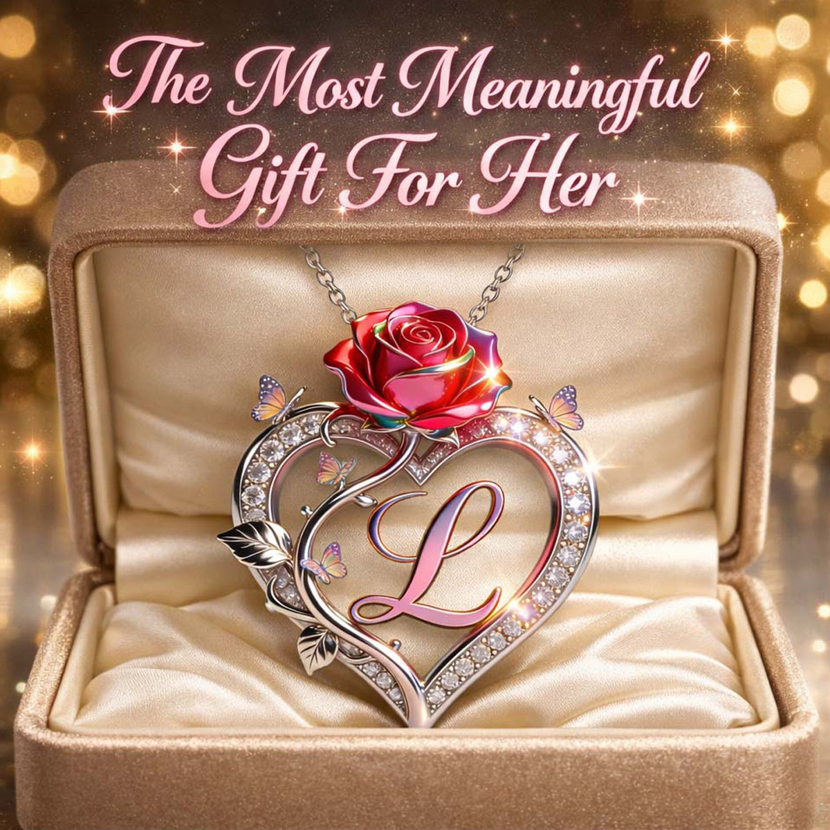 Inital Necklace, Birth Month Flowers - Personalized Birth Month Flower Shaped Metal Pendant Necklace