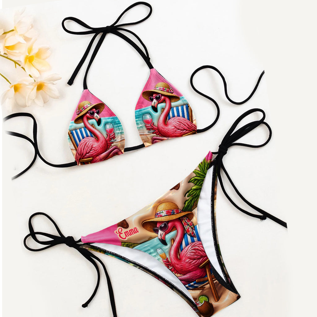 Flamant Rose Amour - Maillot de Bain Triangle Personnalisé
