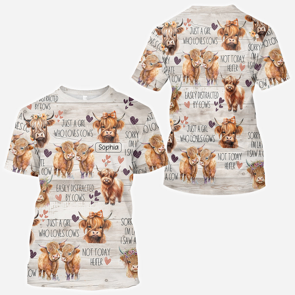 Une fille qui aime les vaches des Highlands - T-shirt personnalisé avec motif vache des Highlands