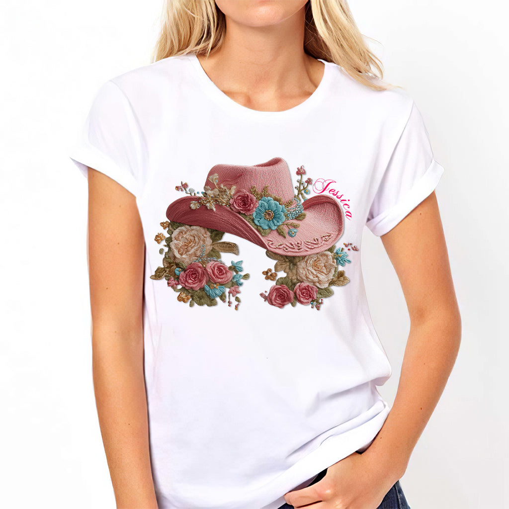 Chapeau de cowgirl et fleurs - T-shirt et sweat à capuche personnalisés pour cowgirl