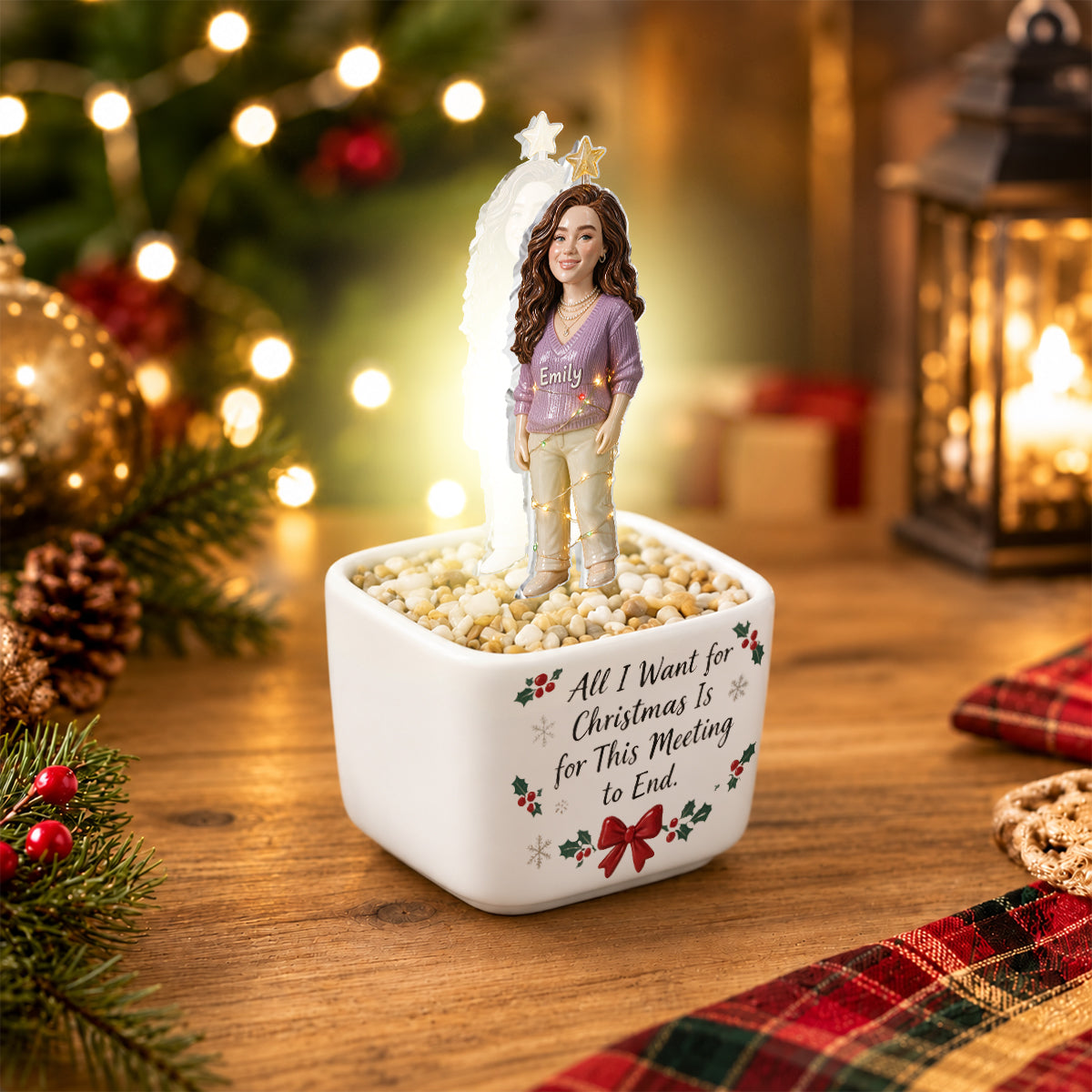 Christmas Gift - Personalized Colleague LED Light Ceramic Pot