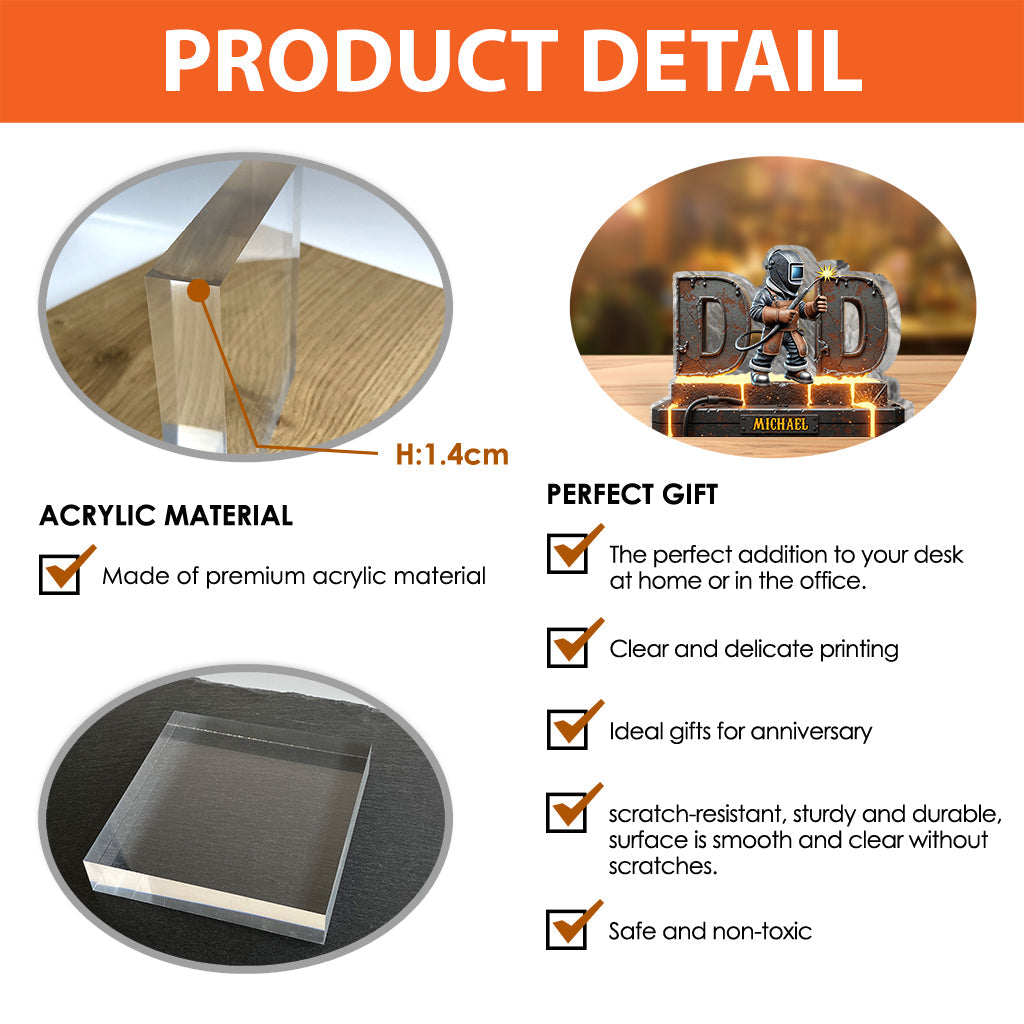 Cadeau pour soudeur, papa, grand-père - Plaque acrylique personnalisée en forme de soudeur