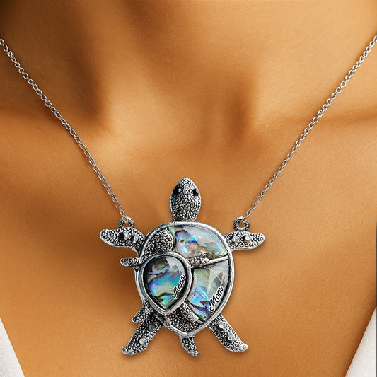 Mom Grandma Turtle - Personalized Mother Custom Shaped Pendant Necklace