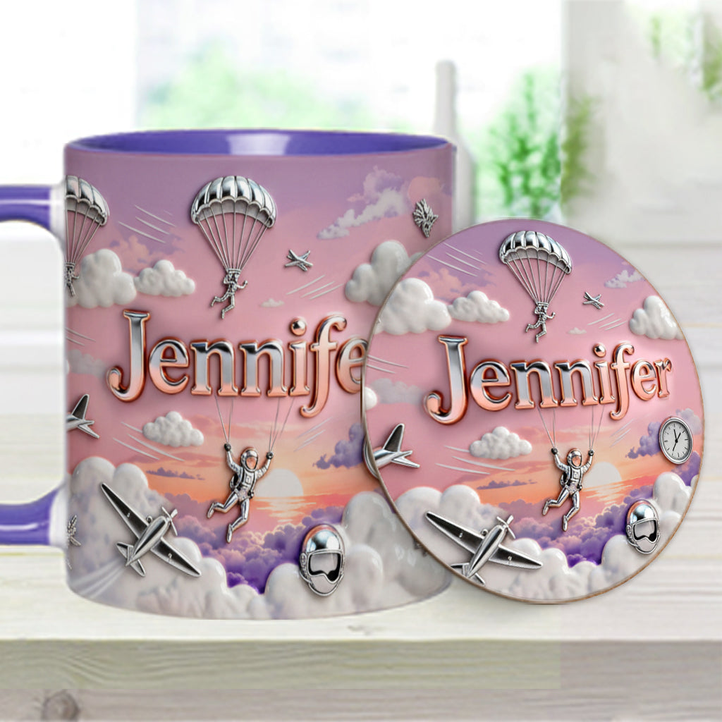 J'adore le parachutisme - Mug et sous-verre personnalisés sur le thème du parachutisme
