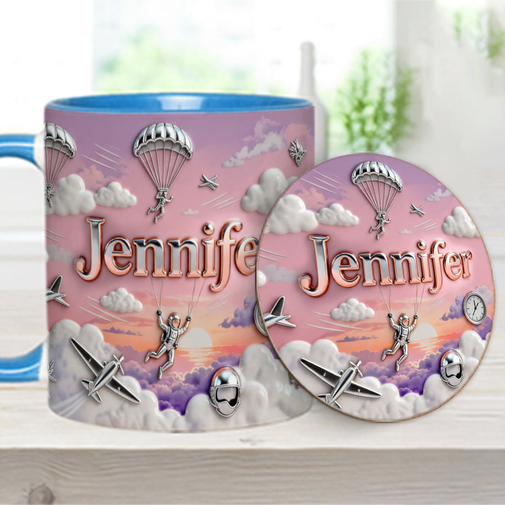 J'adore le parachutisme - Mug et sous-verre personnalisés sur le thème du parachutisme