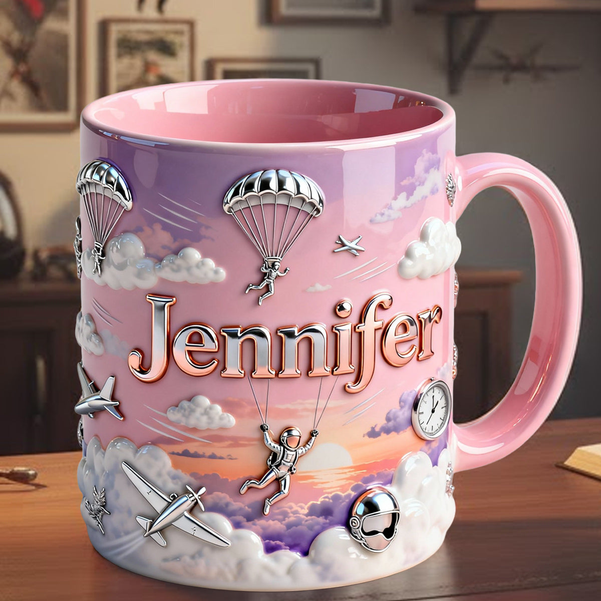 J'adore le parachutisme - Mug et sous-verre personnalisés sur le thème du parachutisme