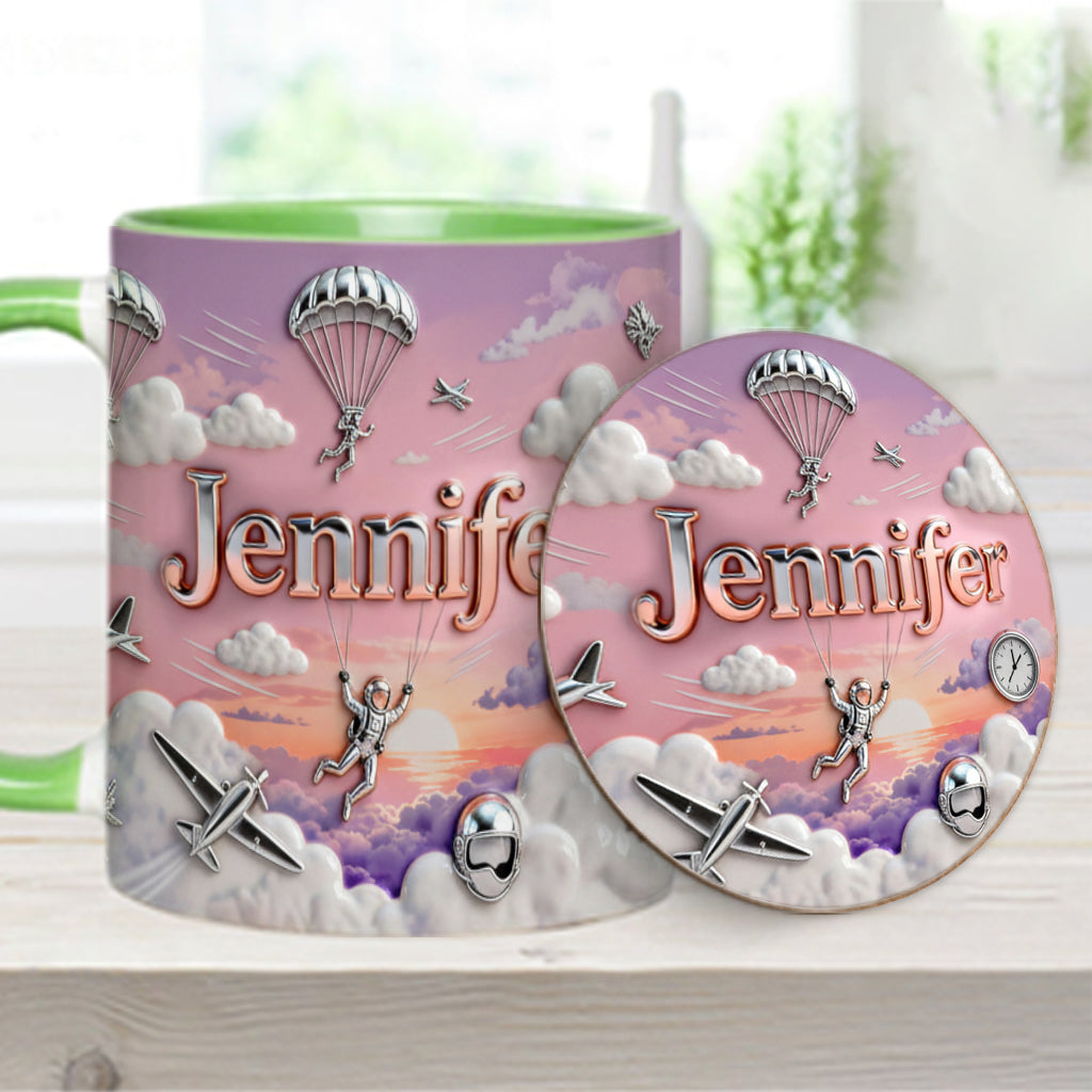 J'adore le parachutisme - Mug et sous-verre personnalisés sur le thème du parachutisme