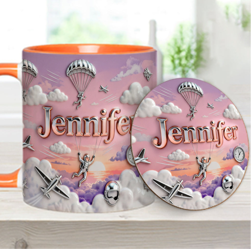 J'adore le parachutisme - Mug et sous-verre personnalisés sur le thème du parachutisme