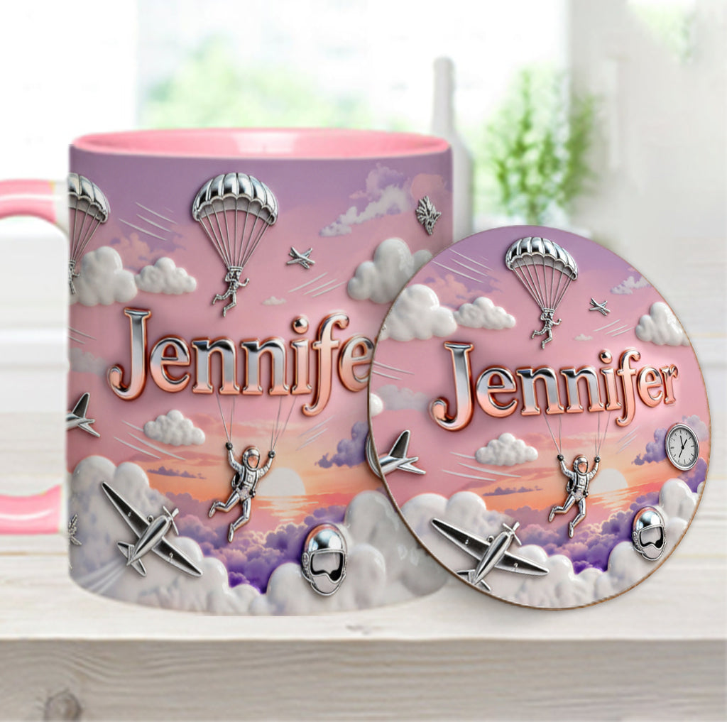 J'adore le parachutisme - Mug et sous-verre personnalisés sur le thème du parachutisme