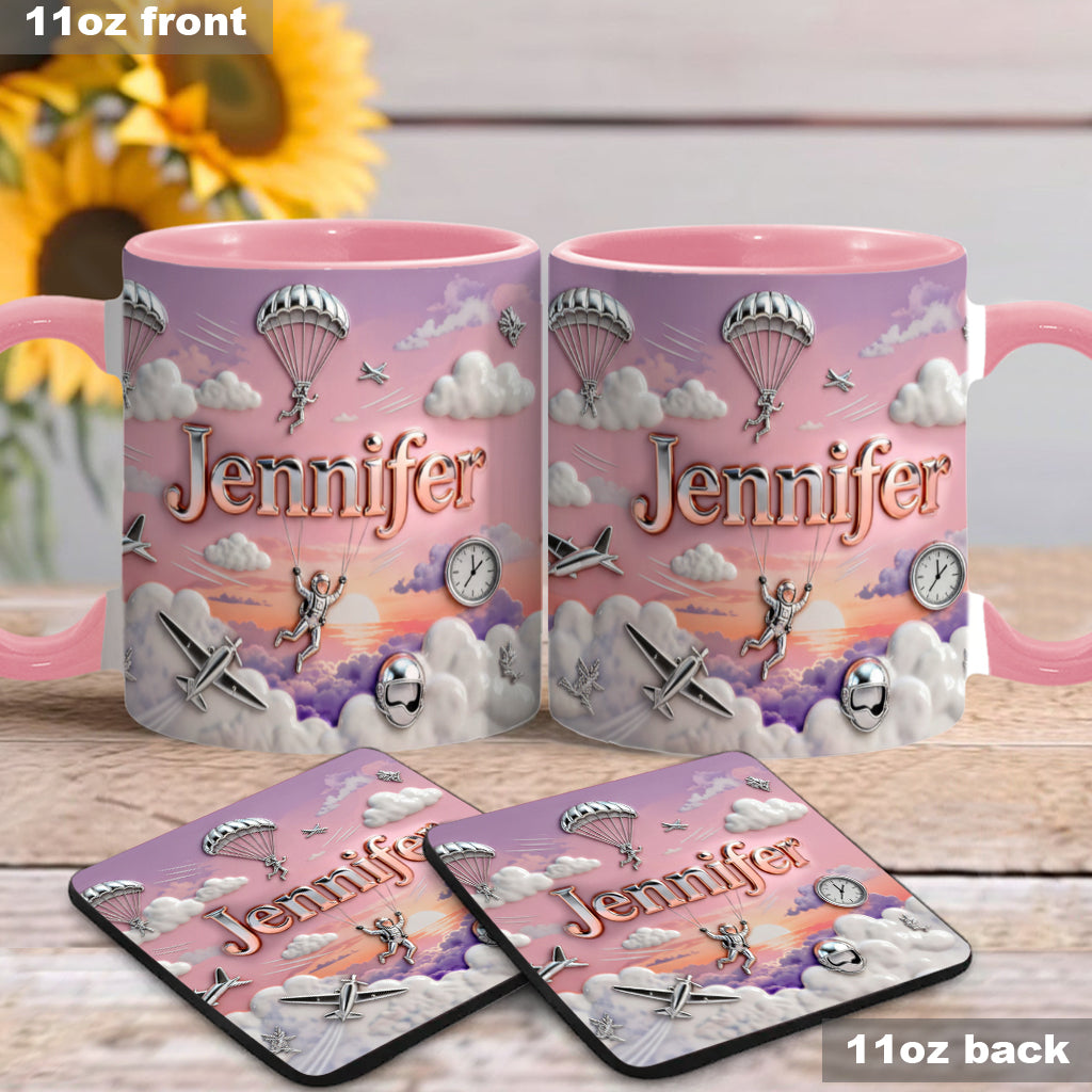J'adore le parachutisme - Mug et sous-verre personnalisés sur le thème du parachutisme