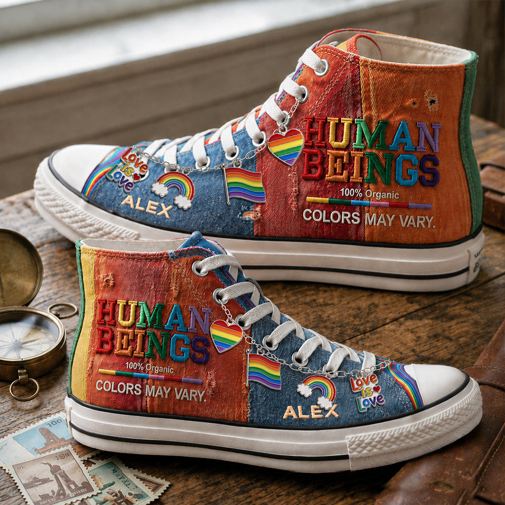 Couleurs des Êtres Humains Variées - Chaussures Hautes Personnalisées de Soutien LGBT avec Charme