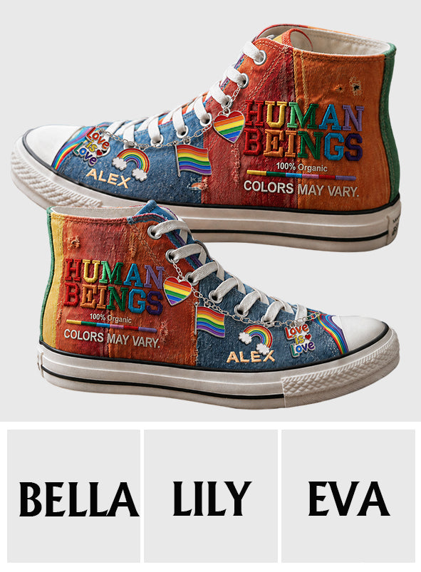 Couleurs des Êtres Humains Variées - Chaussures Hautes Personnalisées de Soutien LGBT avec Charme