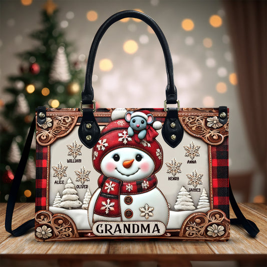 Sac à main en cuir personnalisé « Grand-mère Bonhomme de Neige Noël »