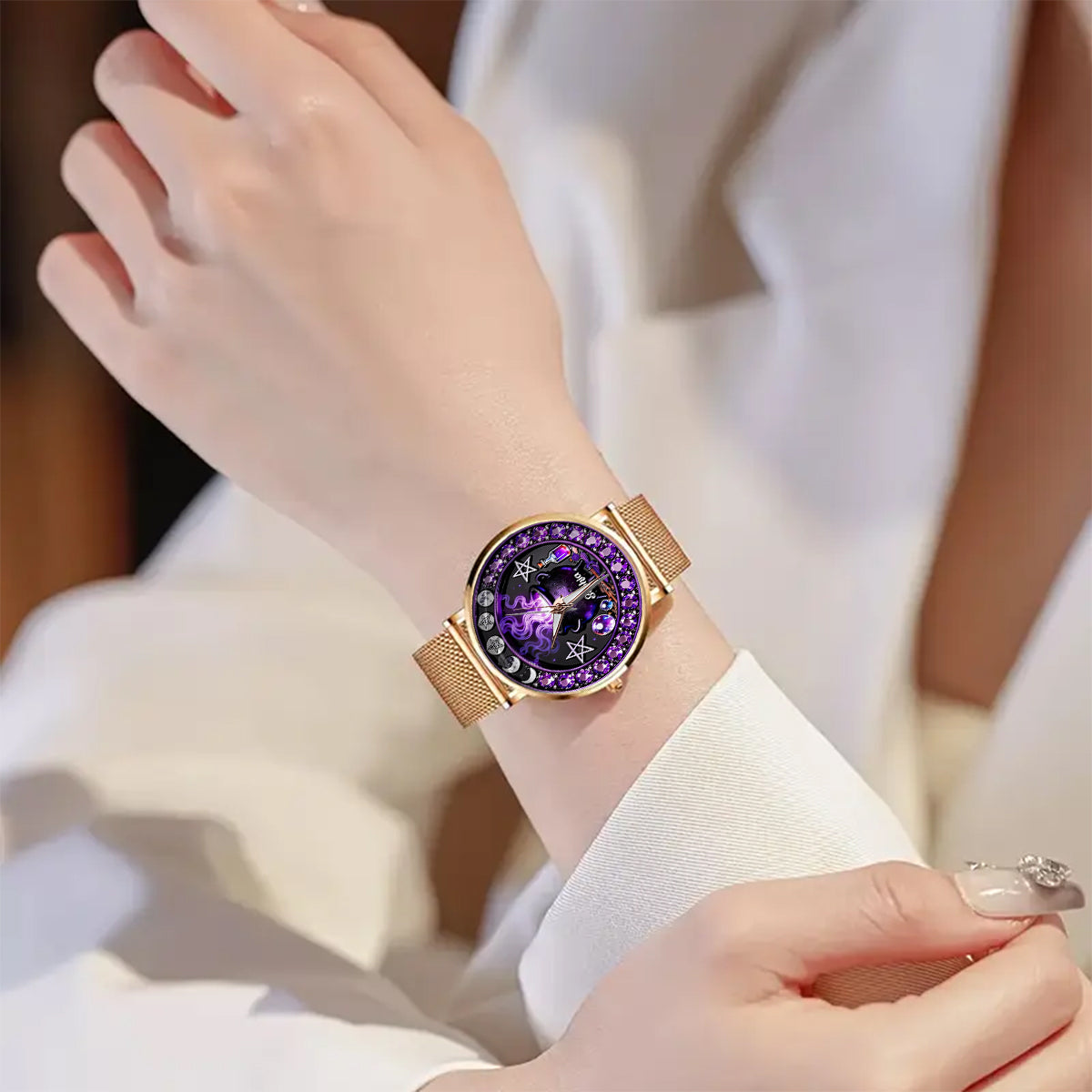 Montre-bracelet personnalisée pour femme sorcière - Sorcière magique 