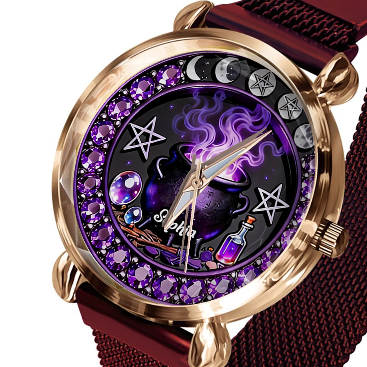 Montre-bracelet personnalisée pour femme sorcière - Sorcière magique 