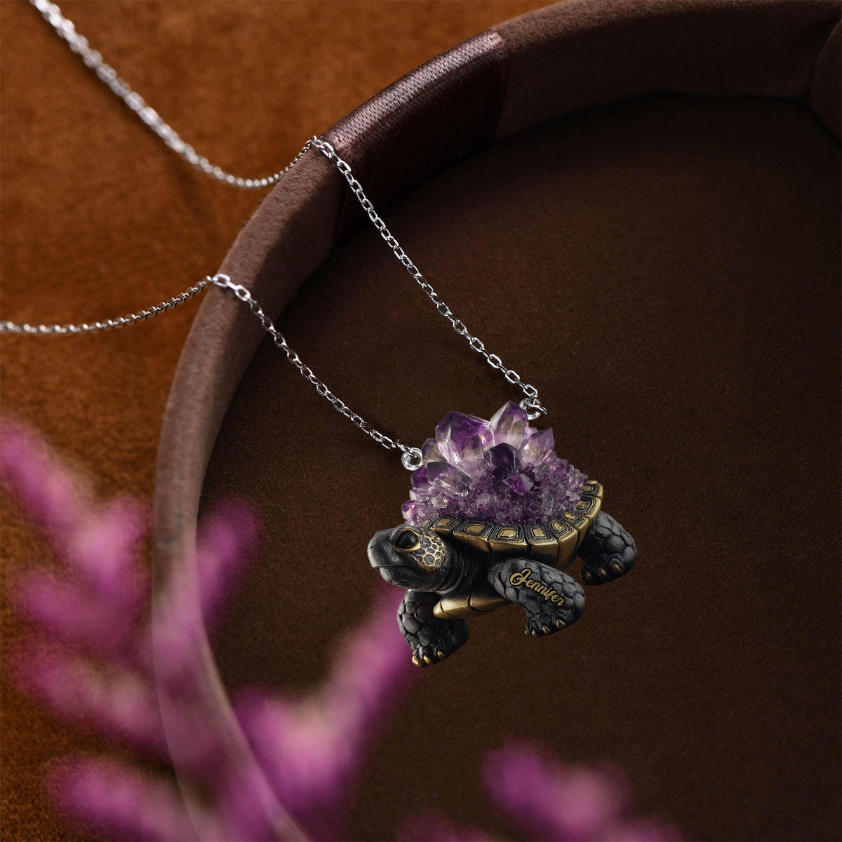 Améthyste/Quartz rose/Rubis/... Style Tortue - Collier pendentif tortue personnalisé