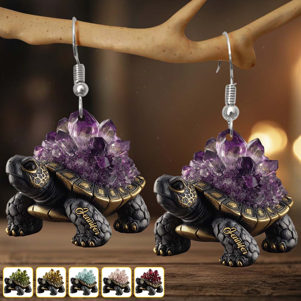 Boucles d'oreilles tortue personnalisées style améthyste/quartz rose/rubis/...