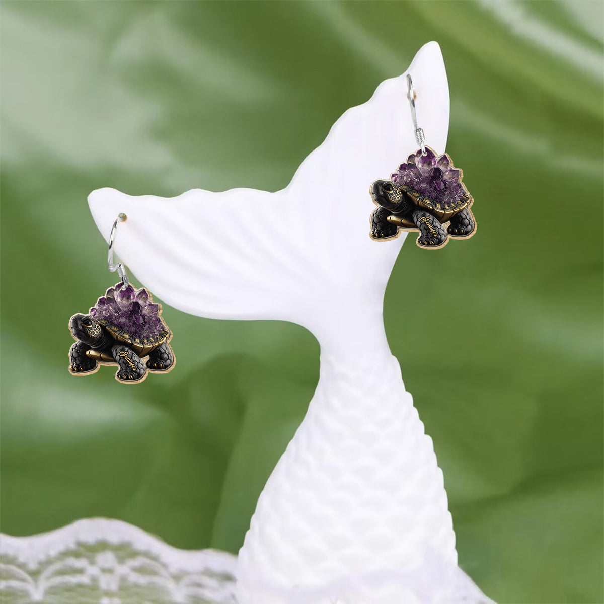 Boucles d'oreilles tortue personnalisées style améthyste/quartz rose/rubis/...